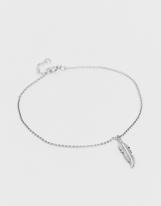 ASOS DESIGN Sterling silver anklet with feather charm | AS