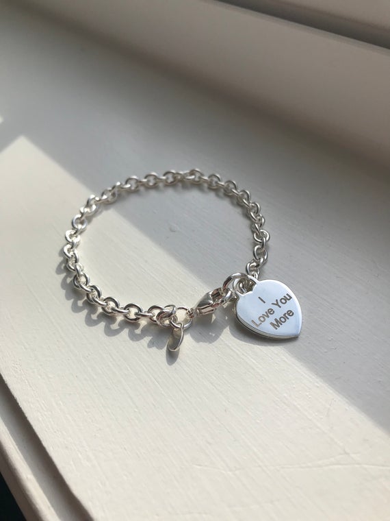 Silver Heart Charm Bracelet for Women Engravable bracelet | Et