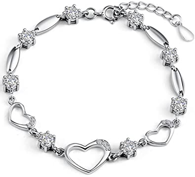 Amazon.com: Bracelet Women Heart Hand Chain Authentic CZ Crystal .