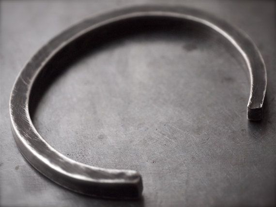 Men's silver cuff bracelet - Super chunky, industrial, dark and .