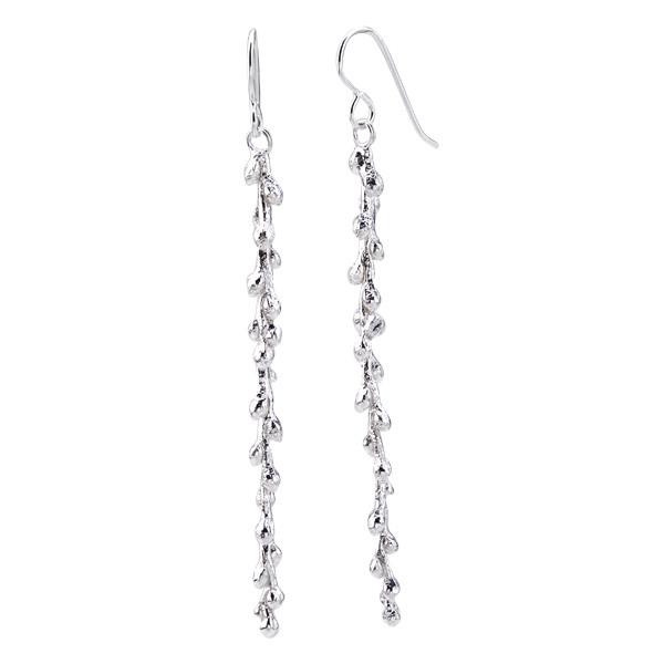 Fringe Tree Long Drop Earrings in Sterling Silver | Barbara .