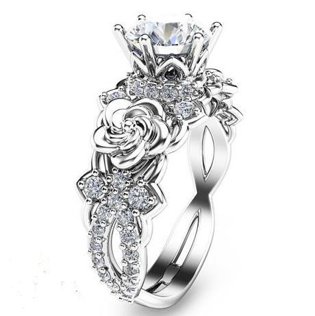 Created Moissanite Floral 925 Sterling Silver Engagement Ring .
