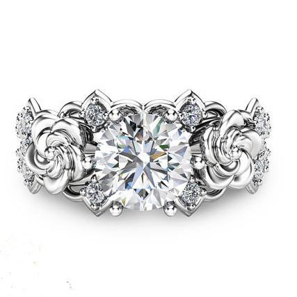 Created Moissanite Floral 925 Sterling Silver Engagement Ring .