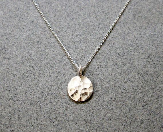 Sterling Silver Circle Necklace / Hammered Silver Disc Necklace .