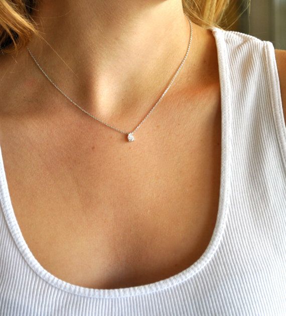 Small Silver Diamond Drop Necklace | Diamond necklace simple .