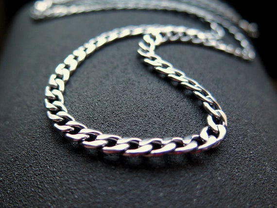 Mens necklace. stainless steel jewelry. 22 inch silver curb | Et