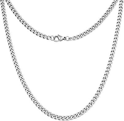 Amazon.com: Silvadore 4mm Curb Mens Necklace - Silver Chain Cuban .