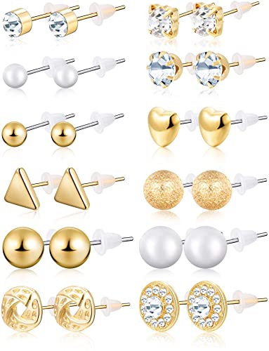 Amazon.com: BBTO 24 Pairs Stud Earrings Crystal Pearl Earring Set .