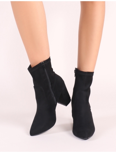 Raya Pointed Toe Ankle Boots in Black Faux Suede | Public Desire