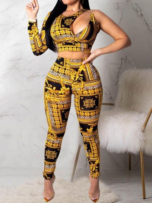 Latest Pullover Pencil Geometric Printed Two Piece Pants for .