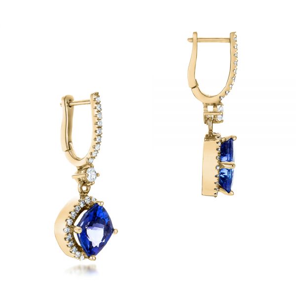 18k Yellow Gold Custom Diamond And Tanzanite Earrings #102094 .