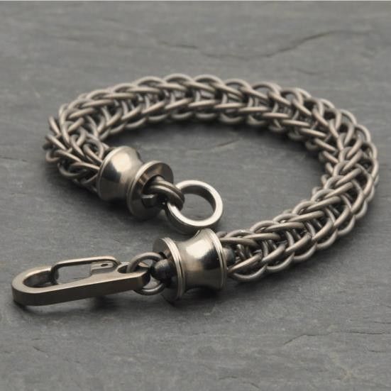 Custom Made Persian Chainmail Titanium Bracelet With Lathe Turned .