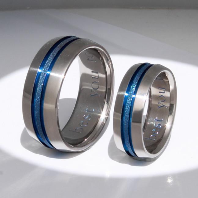 Matching Blue Titanium Ring Set stb16 – Titanium Rings Stud