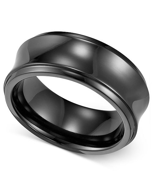 Triton Men's Black Titanium Ring, Concave Wedding Band (8mm .