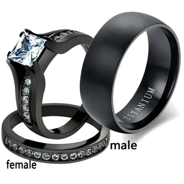 2 Rings Sz6-13 Couple Rings Black Plating Titanium Mens Wedding .