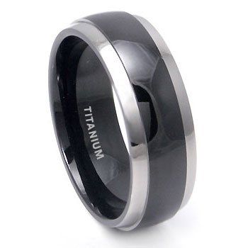 Black Titanium Wedding Band Ring with Grey Titanium Edge 7-15 .