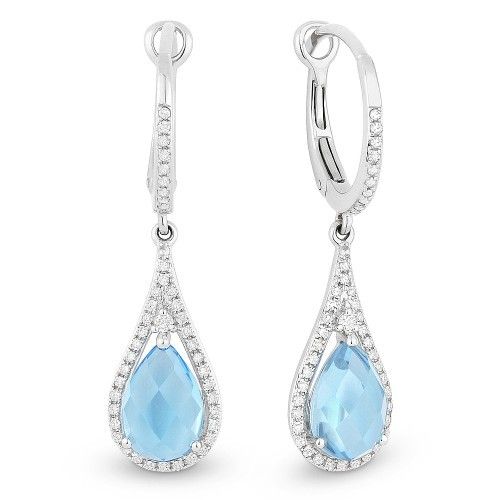 14kt white gold blue topaz and diamond tear drop earrings .