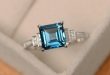 London blue topaz ring square cut ring sterling silver | Et