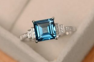 London blue topaz ring square cut ring sterling silver | Et