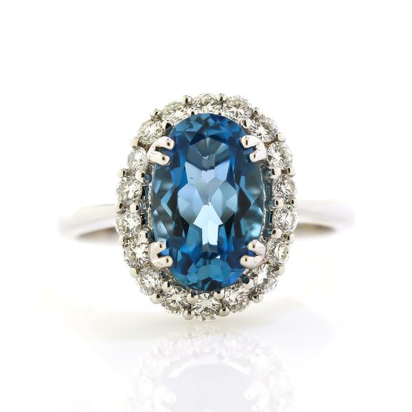 London Blue Topaz Ring with Diamonds - Harold Stevens Jewele