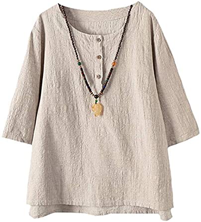Amazon.com: FTCayanz Women's Linen Tops Shirts Summer Casual .