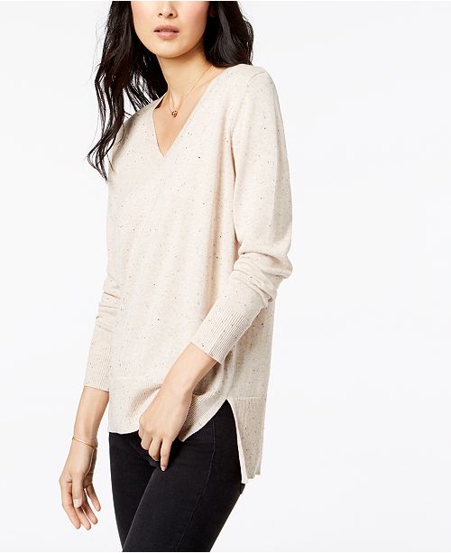 Maison Jules Cotton V-Neck Tunic Sweater, Created for Macy's .