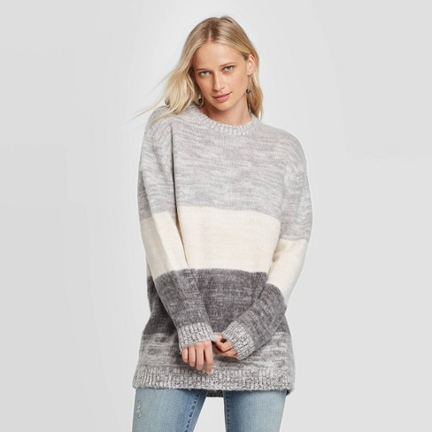 Women's Striped Crewneck Brushed Tunic Sweater - Universal Thread .