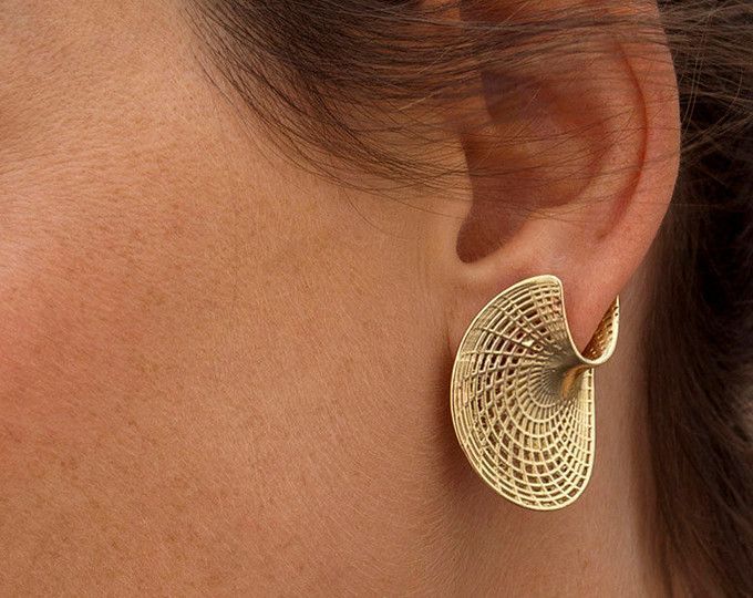 Large Geometric Earrings | Unique 14k Gold Stud Earrings for Women .