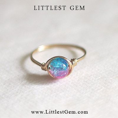 Blue and Pink Ring - unique rings - wire wrapped jewelry handmade .