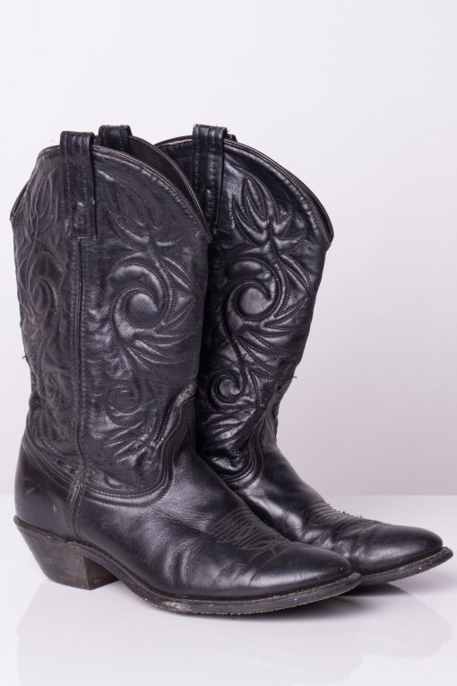 Vintage Black Leather Cowboy Boots (8M) - Ragsto
