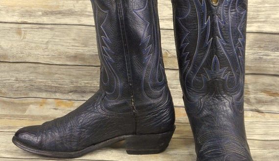 Vintage Cowboy Boots Blue Black Leather Mens Size 11.5 B | Et