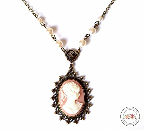 Amazon.com: Vintage Cameo Necklace in Pink and White featuring a .
