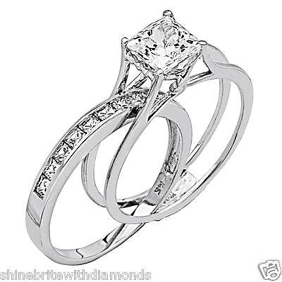 2 Ct Princess Cut 2 Piece Engagement Wedding Ring Band Set Solid .