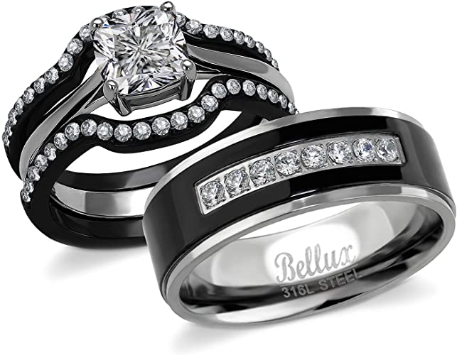 Bellux Style His and Hers Wedding Engagement Promise Rings for .