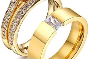 His and Hers Wedding Ring Sets Couples Rings 10K Yellow Gold .