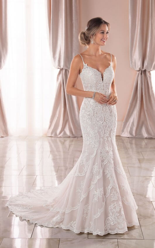 Graphic Lace Mermaid Wedding Dress with Open Back - Stella York .