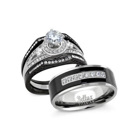 Bellux Style - His and Hers Wedding Ring Sets Stainess Steel .
