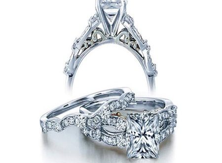 JeenJewels - 1 Carat Vintage Princess Diamond Wedding Ring Set .