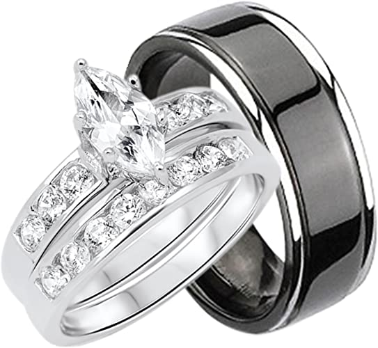 Amazon.com: His and Hers Wedding Rings Set Sterling Silver .