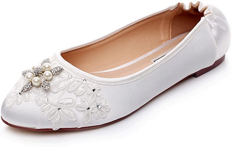 Amazon.com | LUXVEER Ivory Wedding Flats, Closed Toe Bridal Shoes .