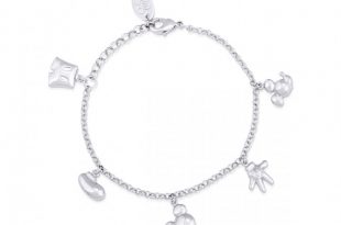 Disney Mickey Mouse 90 Years White Gold-Plated Icon Charm Bracelet .