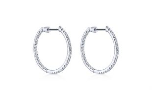 14k White Gold Inside Out Diamond Hoop Diamond Earrings - The .