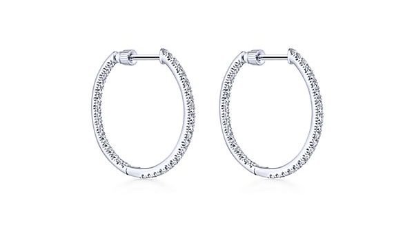 14k White Gold Inside Out Diamond Hoop Diamond Earrings - The .