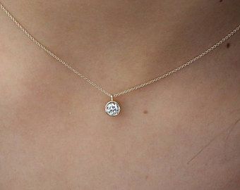 Diamond solitaire necklace / Diamond necklace / Diamond bezel .