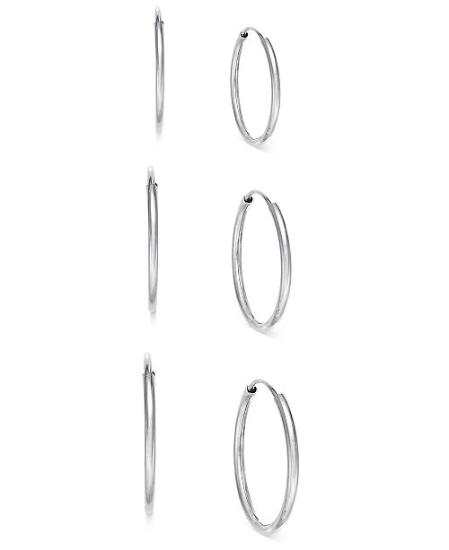 Macy's 3-Pc. Set Endless Hoop Earrings in 10k White Gold & Reviews .