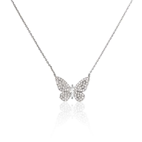 BX GLOW Signature Butterfly Necklace White Gold Necklace .