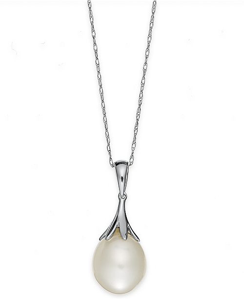 Macy's Pearl Necklace, 14k White Gold Cultured Freshwater Pearl .