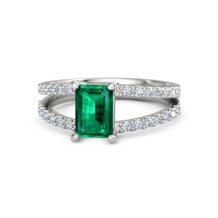 Emerald Emerald 14K White Gold Ring with Diamond | Samantha Ring .