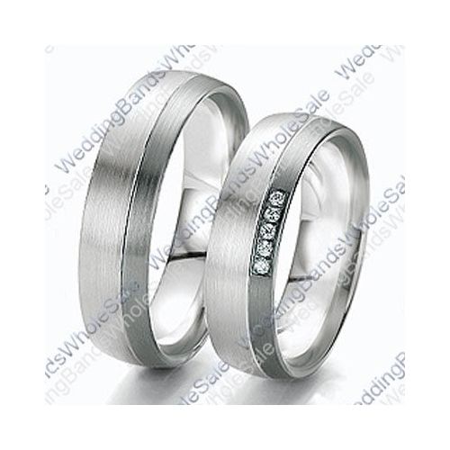 14k White Gold 6mm 0.10ct His and Hers Wedding Rings Set 2