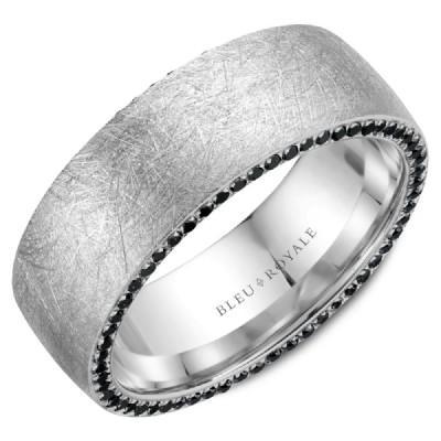 Bleu Royale 14K White Gold Distressed Men's Wedding Ring with .